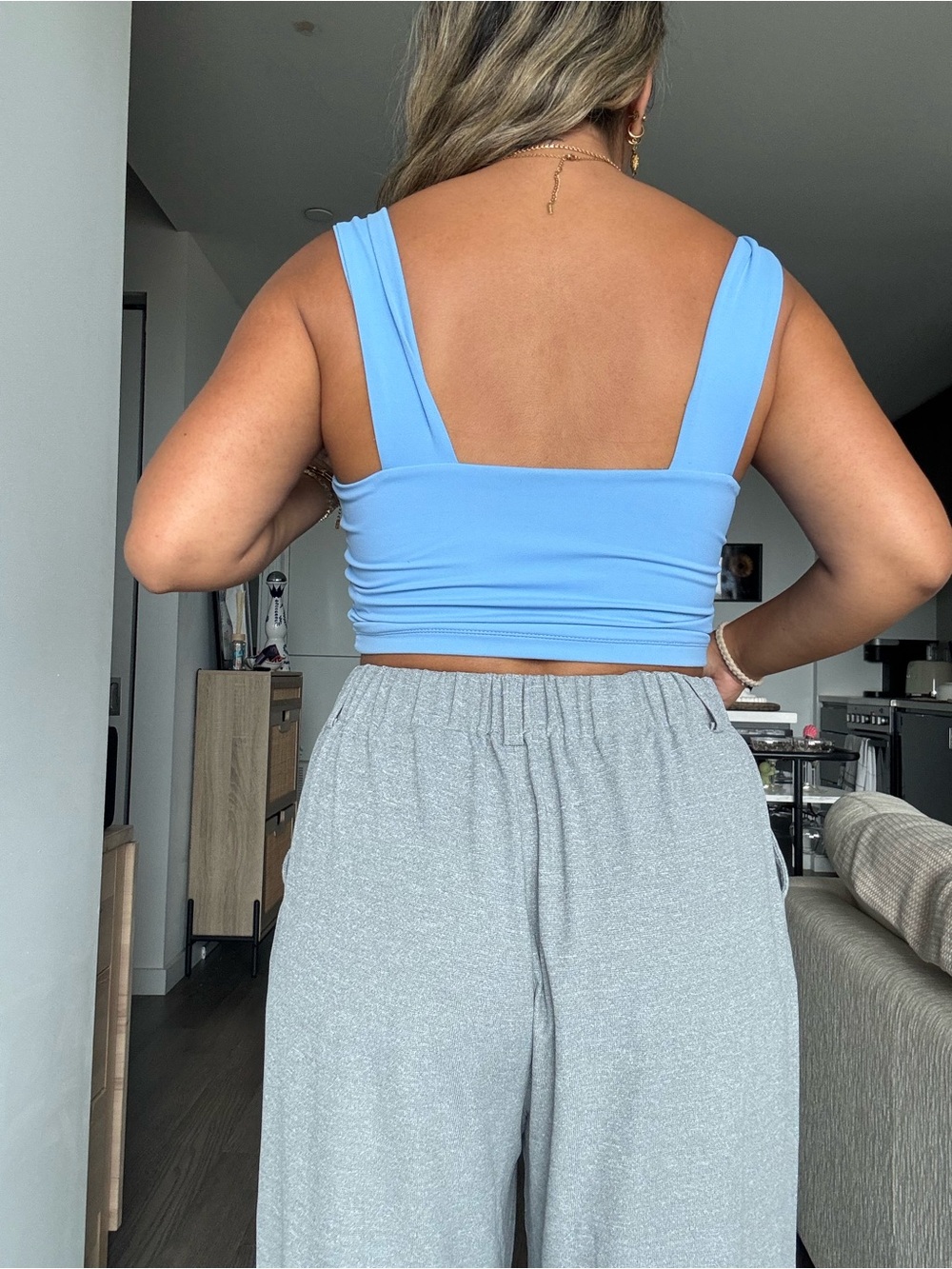 Dynamite Pastel Blue Square Neck Crop Tank - Picture 2 of 3